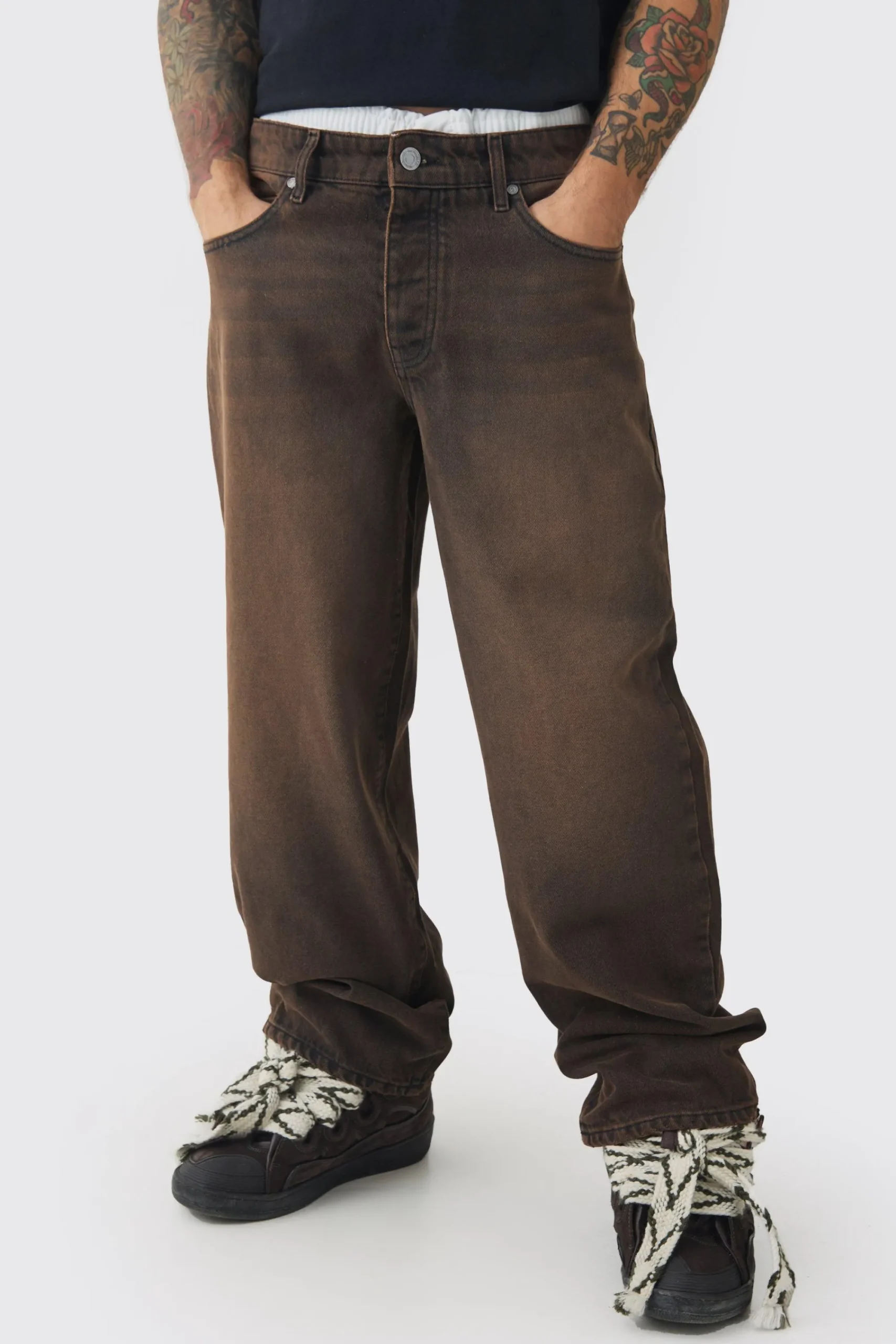 boohooMAN Baggy Rigid Double Waistband Denim Jeans In | UK| Trousers|Jeans