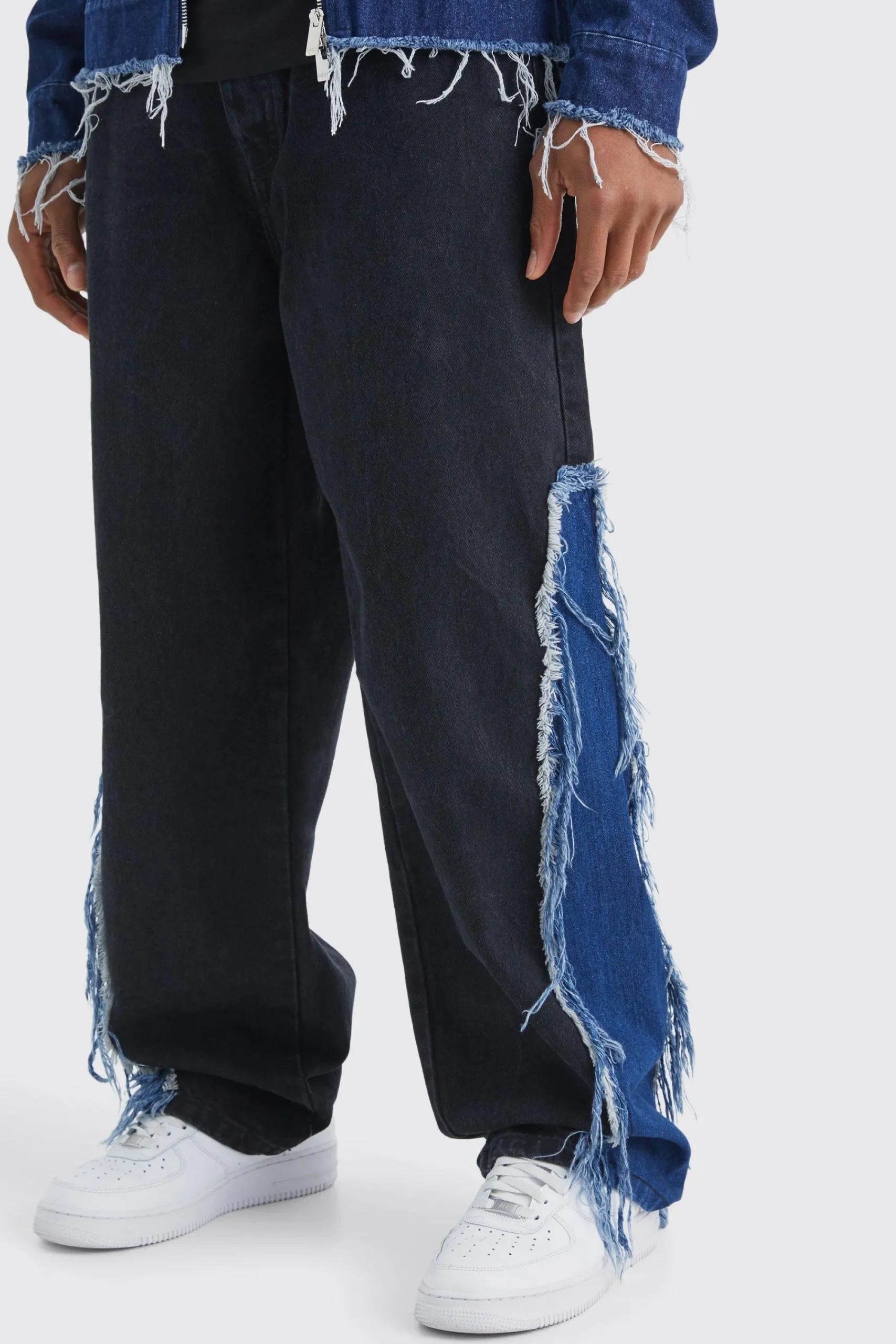 boohooMAN Baggy Rigid Frayed Spliced Jeans In | UK| Trousers|Jeans