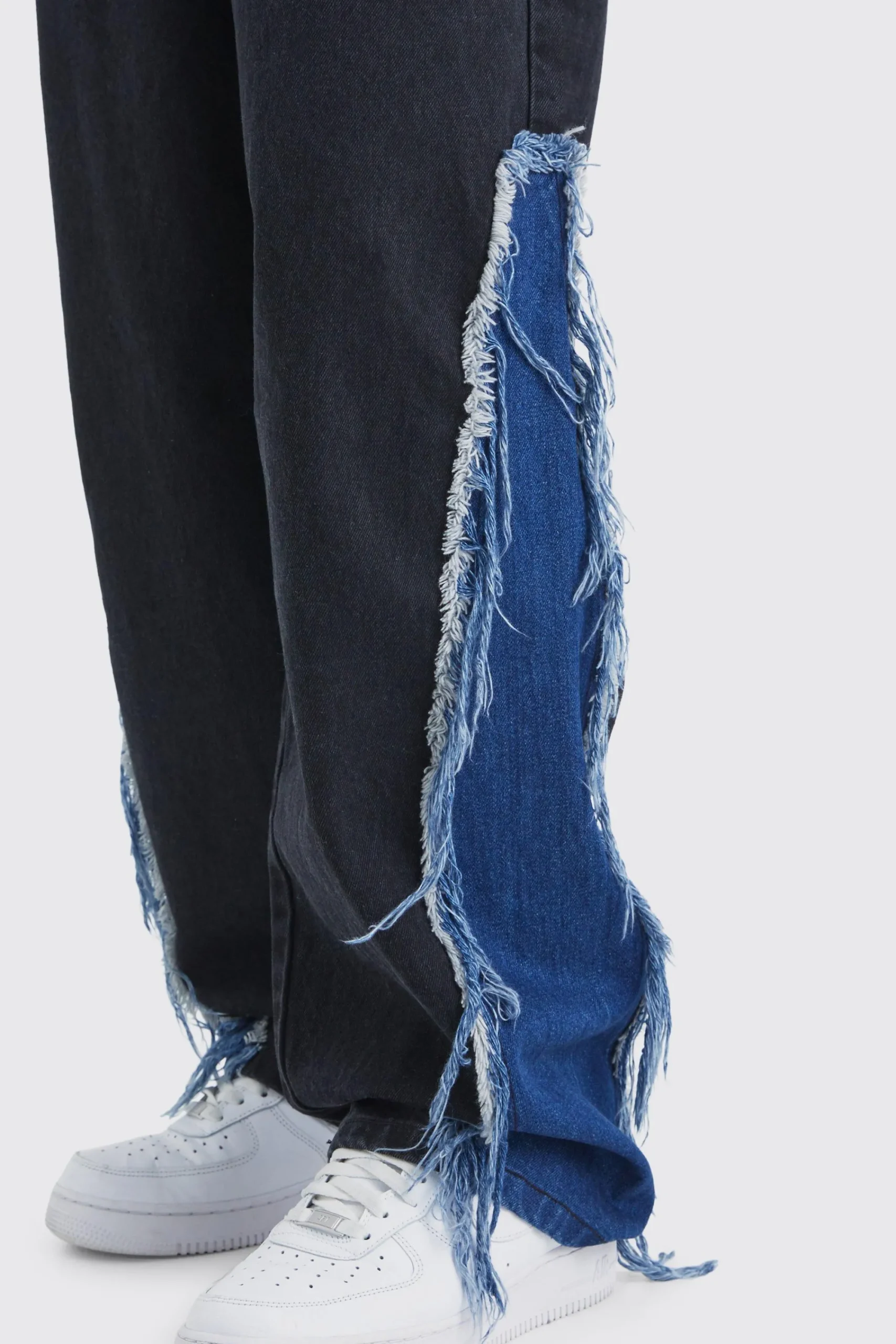 boohooMAN Baggy Rigid Frayed Spliced Jeans In | UK| Trousers|Jeans