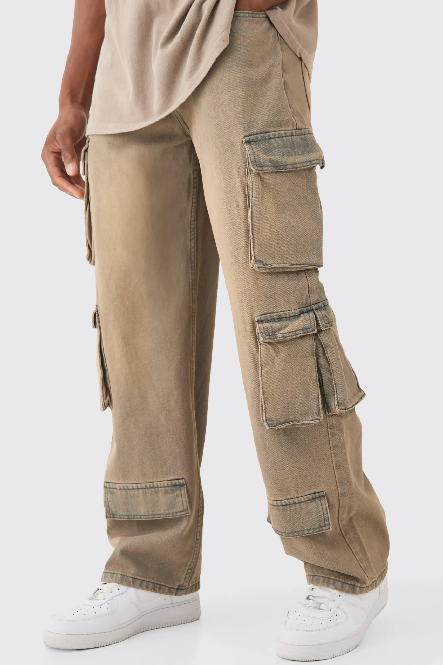 boohooMAN Baggy Rigid Tinted Multi Cargo Pocket Jeans | UK| Trousers|Jeans