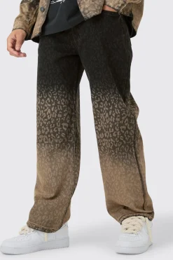 boohooMAN Baggy Rigid Leopard Print Jeans In Tinted | UK| Trousers|Jeans