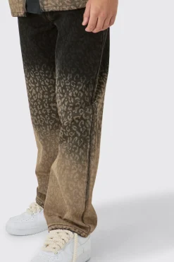 boohooMAN Baggy Rigid Leopard Print Jeans In Tinted | UK| Trousers|Jeans