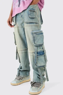 boohooMAN Baggy Rigid Mulit Pocket Cargo Strap Denim Jean In | UK| Trousers|Jeans