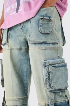 boohooMAN Baggy Rigid Mulit Pocket Cargo Strap Denim Jean In | UK| Trousers|Jeans