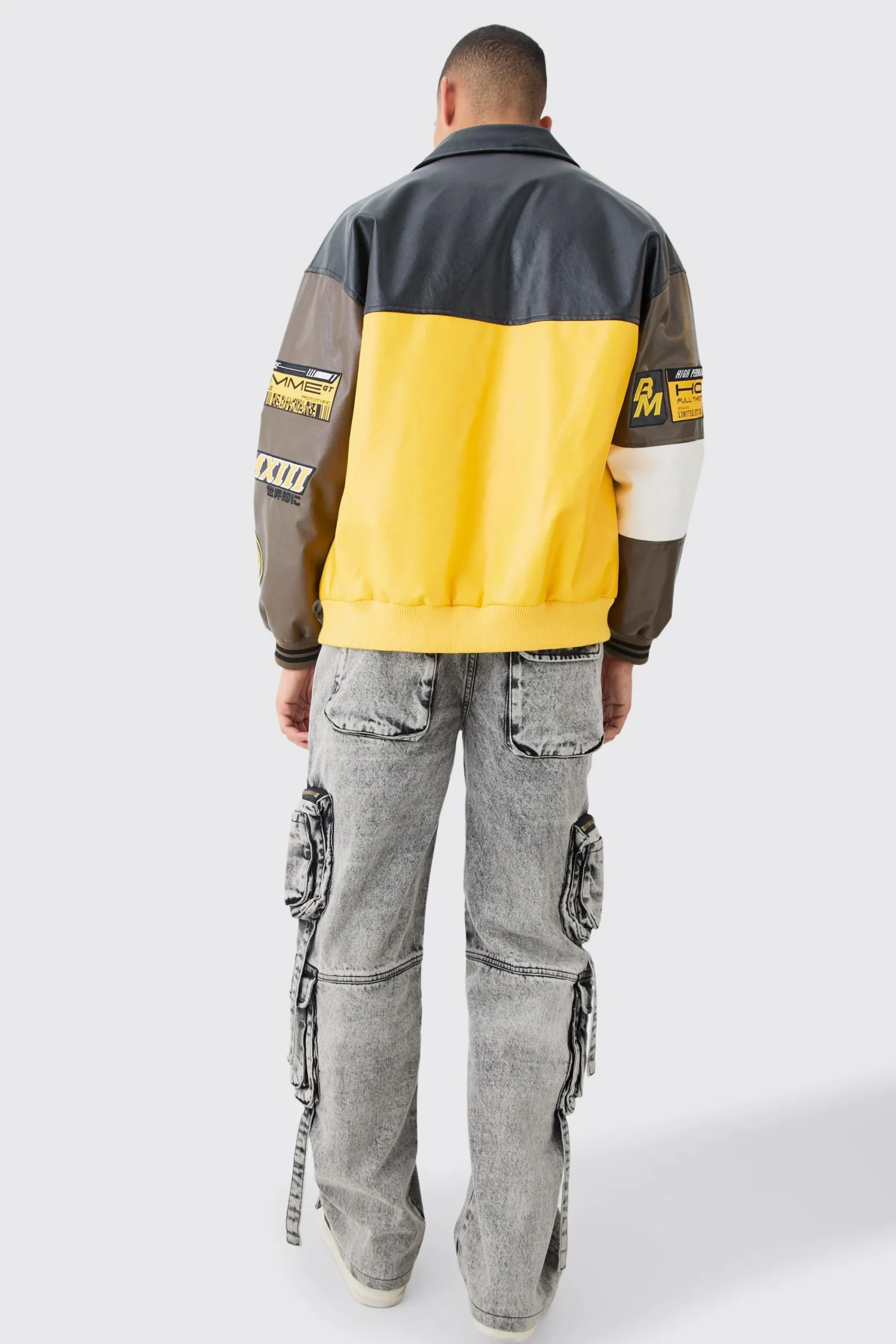 boohooMAN Baggy Rigid Multi Cargo Pocket Strap Detail Acid Wash Jeans | UK| Trousers|Jeans