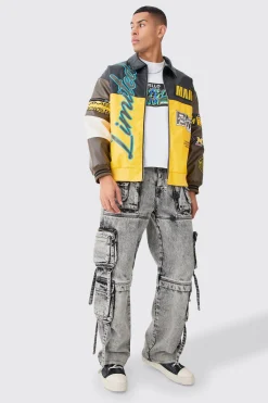 boohooMAN Baggy Rigid Multi Cargo Pocket Strap Detail Acid Wash Jeans | UK| Trousers|Jeans