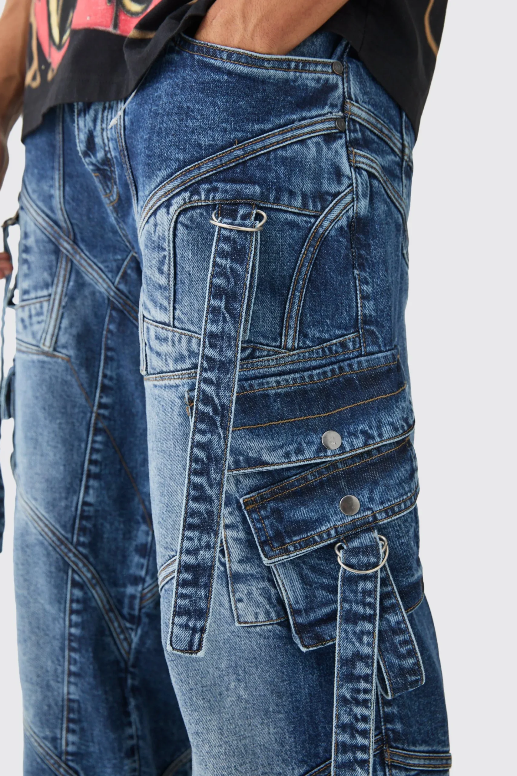 boohooMAN Baggy Rigid Strap And Buckle Detail Jeans In | UK| Trousers|Jeans