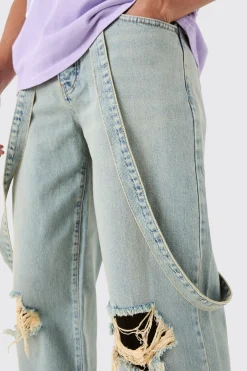 boohooMAN Baggy Rigid Strap Detail Ripped Knee Jeans In | UK| Trousers|Jeans