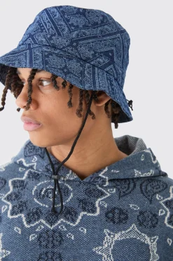 boohooMAN Bandana Denim Boonie Hat In | UK| Hats & Caps