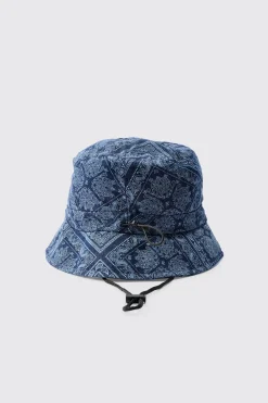 boohooMAN Bandana Denim Boonie Hat In | UK| Hats & Caps
