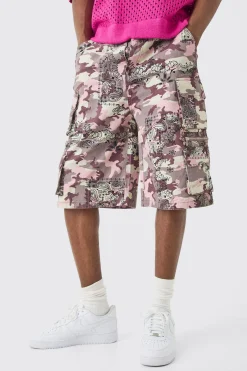 boohooMAN Bandanna Camo Fixed Waist Multi Pocket Jorts | UK| Shorts