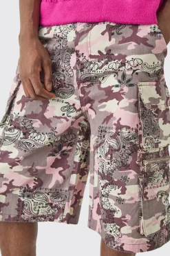 boohooMAN Bandanna Camo Fixed Waist Multi Pocket Jorts | UK| Shorts