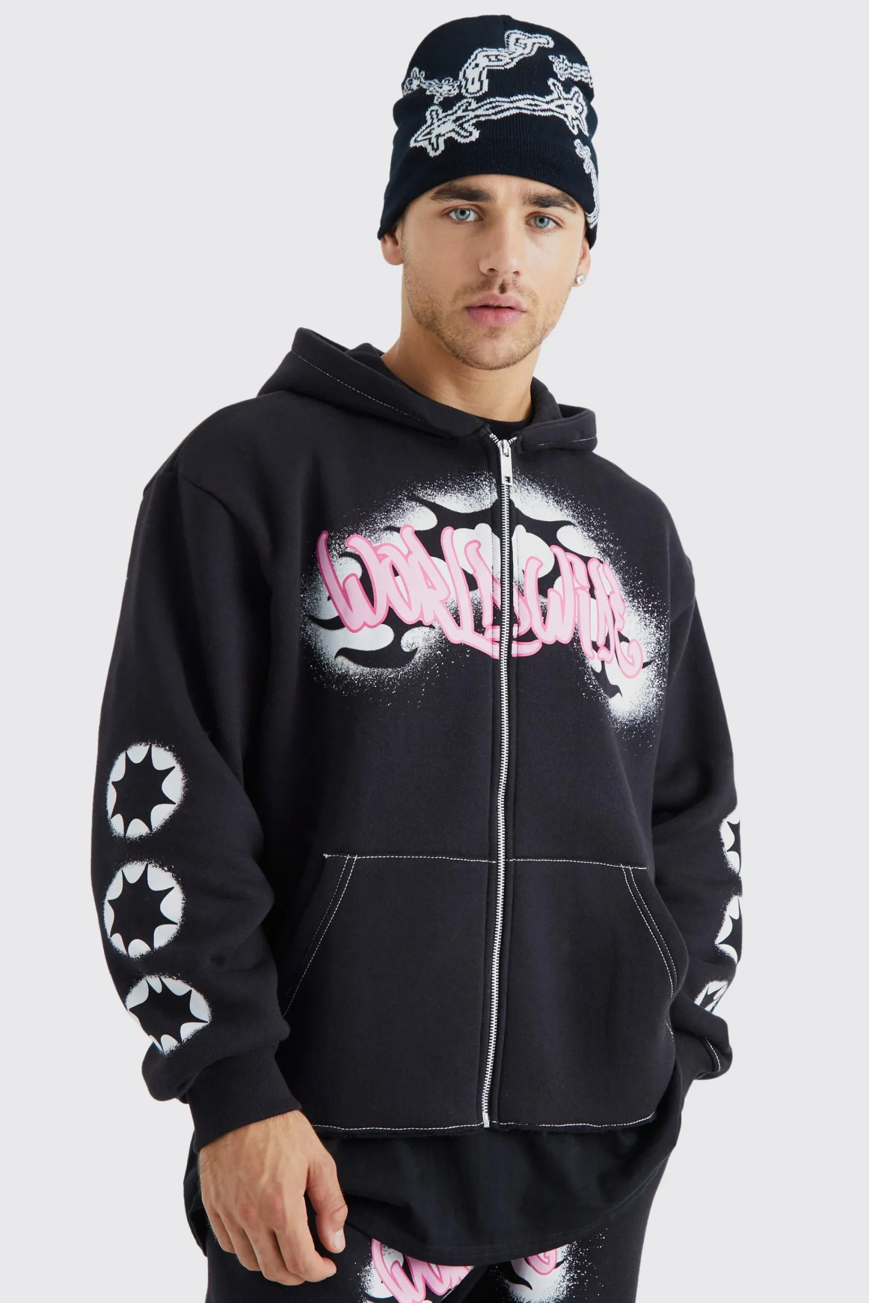 boohooMAN Barbed Wire Jacquard Beanie | UK| Hats & Caps