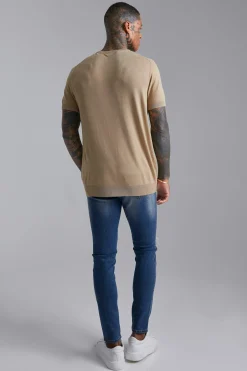 Basic Knitted T-Shirt | UK^boohooMAN New