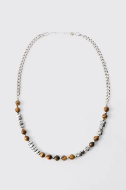 boohooMAN Beaded Metal Chain Necklace | UK| Jewellery & Watches