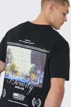 Beverly Hills Landscape Back Print T-Shirt | UK^boohooMAN