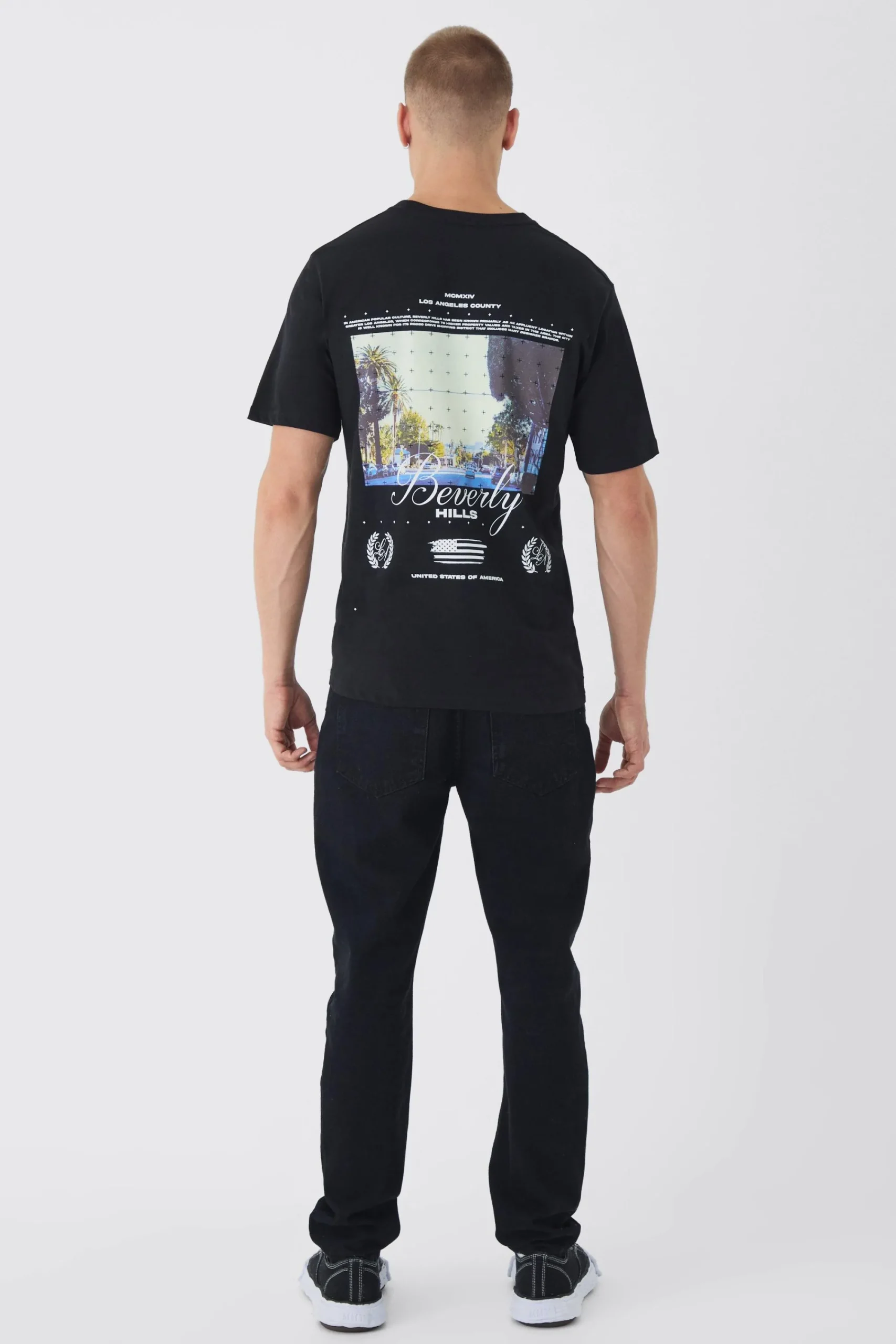 Beverly Hills Landscape Back Print T-Shirt | UK^boohooMAN