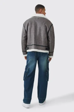 boohooMAN Biker Detail Borg Aviator Jacket In | UK| Coats & Jackets