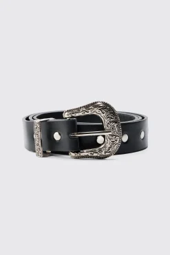 boohooMAN Black Western Studded Buckle Belt | UK| Belts