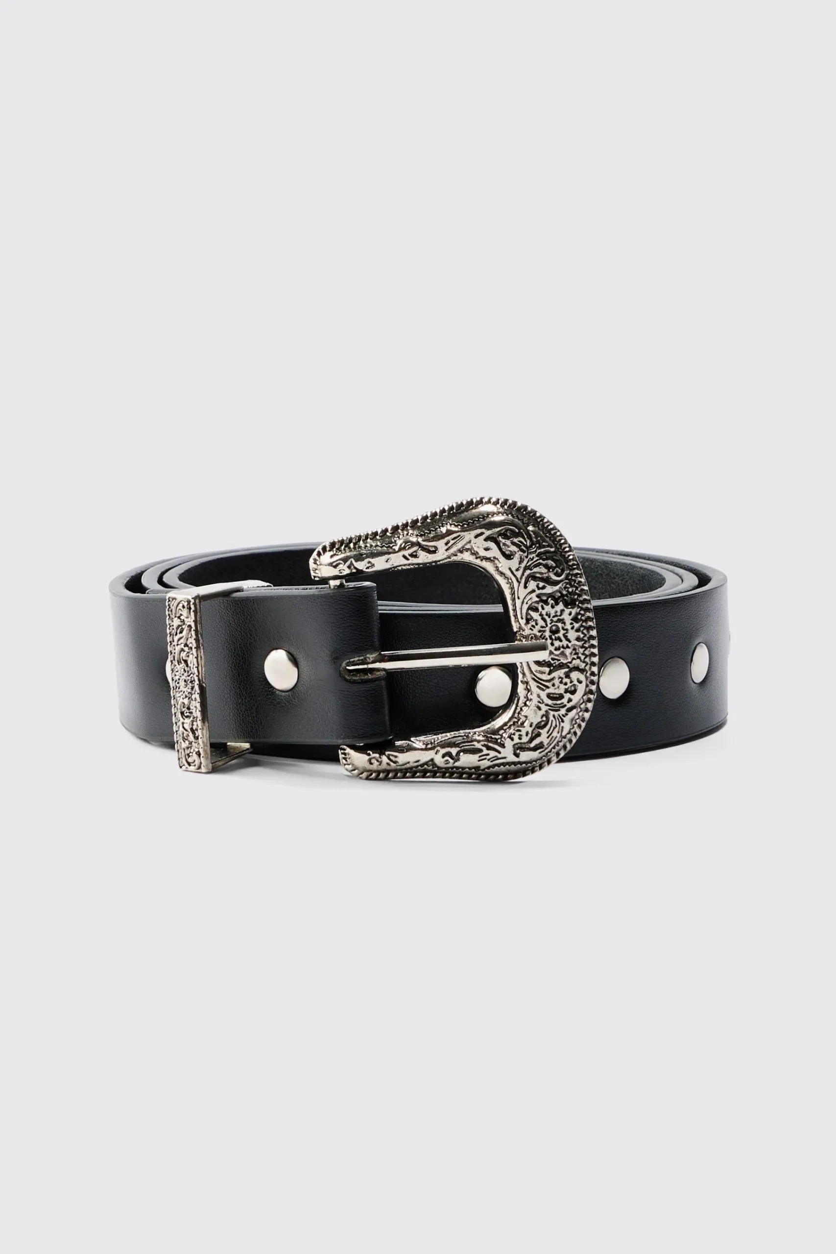 boohooMAN Black Western Studded Buckle Belt | UK| Belts