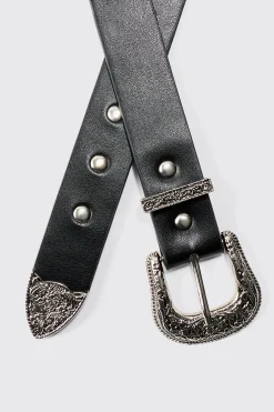 boohooMAN Black Western Studded Buckle Belt | UK| Belts