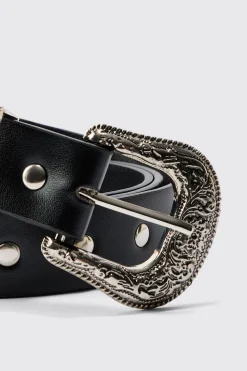 boohooMAN Black Western Studded Buckle Belt | UK| Belts