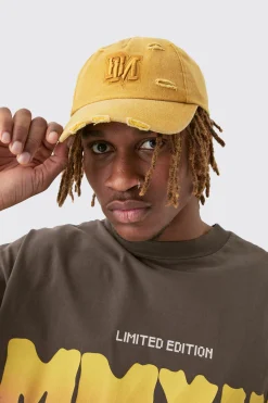 boohooMAN BM Applique Distressed Cap In | UK| Hats & Caps