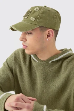 boohooMAN BM Applique Distressed Cap In | UK| Hats & Caps