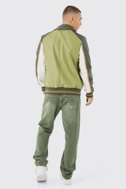 boohooMAN Bm Badge Collared Pu Varsity Jacket In | UK| Coats & Jackets