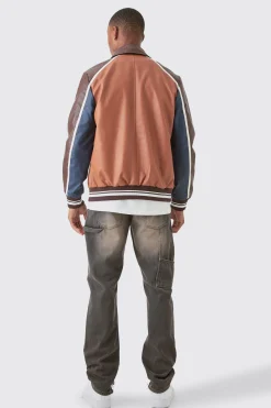 boohooMAN Bm Badge Collared Pu Varsity Jacket In | UK| Coats & Jackets