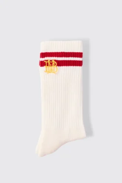 boohooMAN BM Embroidered Half Terry Stripe Socks In | UK| Underwear & Socks|Underwear & Socks