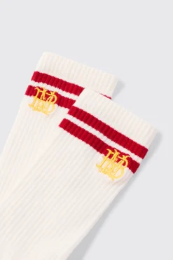 boohooMAN BM Embroidered Half Terry Stripe Socks In | UK| Underwear & Socks|Underwear & Socks