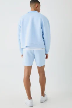 boohooMAN Bonded Scuba Harrington & Short Set | UK| Tracksuits