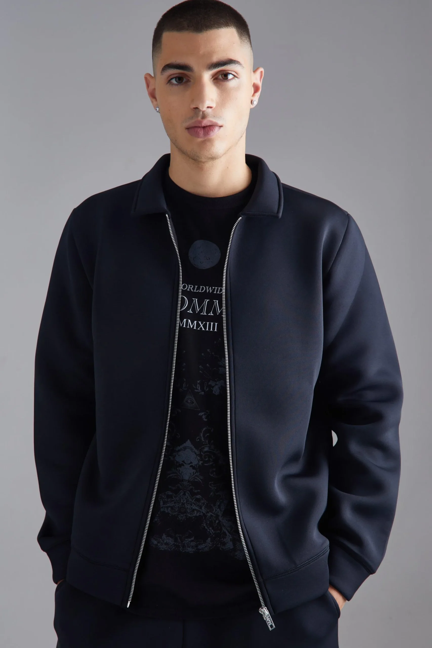 boohooMAN Bonded Scuba Harrington Jacket | UK| Coats & Jackets