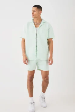 boohooMAN Bonded Scuba Oversized Shirt And Short Set | UK| Sets & Co-Ords
