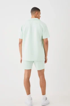 boohooMAN Bonded Scuba Oversized Shirt And Short Set | UK| Sets & Co-Ords