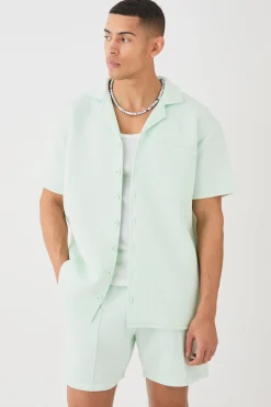 boohooMAN Bonded Scuba Oversized Shirt And Short Set | UK| Sets & Co-Ords