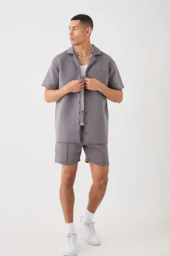 boohooMAN Bonded Scuba Oversized Shirt And Short Set | UK| Sets & Co-Ords