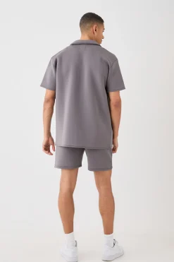 boohooMAN Bonded Scuba Oversized Shirt And Short Set | UK| Sets & Co-Ords