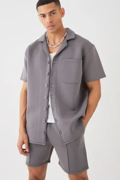 boohooMAN Bonded Scuba Oversized Shirt And Short Set | UK| Sets & Co-Ords