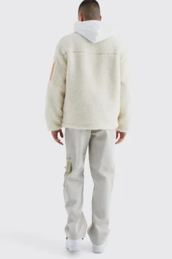 boohooMAN Borg & Nylon Mix Funnel Neck Jacket | UK| Coats & Jackets