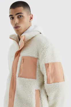 boohooMAN Borg & Nylon Mix Funnel Neck Jacket | UK| Coats & Jackets