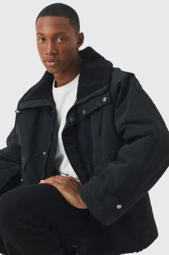 boohooMAN Borg Collar Parka In | UK| Coats & Jackets