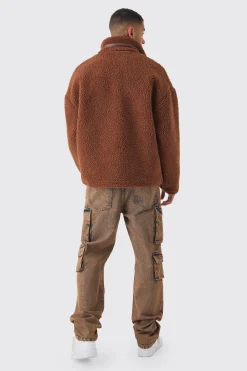 boohooMAN Borg Funnel Neck Pu Pocket Jacket In | UK| Coats & Jackets