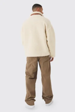 boohooMAN Borg Funnel Neck Pu Pocket Jacket In | UK| Coats & Jackets