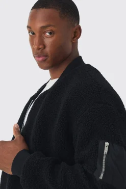 boohooMAN Borg Ma1 Bomber Jacket In | UK| Coats & Jackets