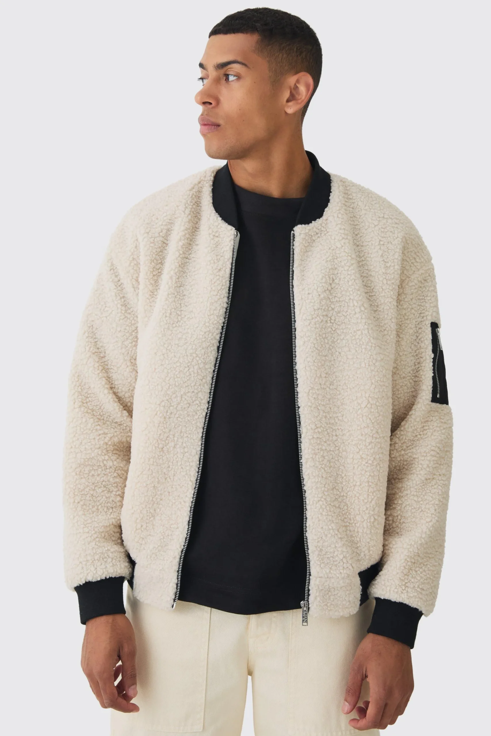 boohooMAN Borg Ma1 Bomber Jacket In | UK| Coats & Jackets