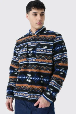 boohooMAN Borg Patch Pocket Aztec Overshirt | UK| Shirts