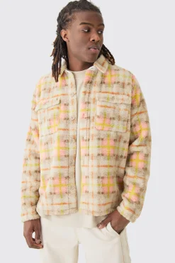 boohooMAN Borg Patch Pocket Pastel Check Overshirt | UK| Shirts