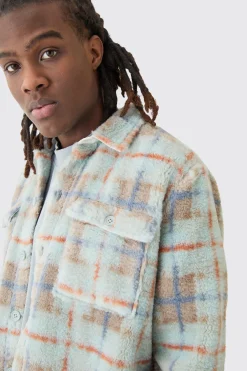 boohooMAN Borg Patch Pocket Tonal Check Overshirt | UK| Shirts